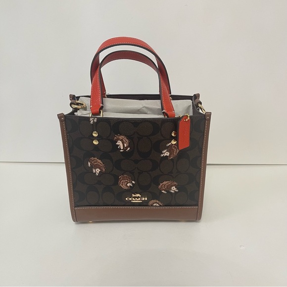 Coach Dempsey Tote 22 In Signature Canvas With Hedgehog Print In Brown Black NWT - Picture 2 of 16